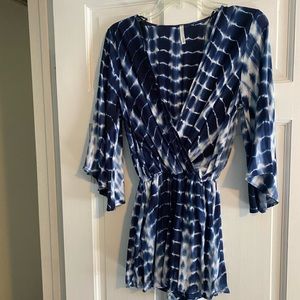 Blue & white type dye romper